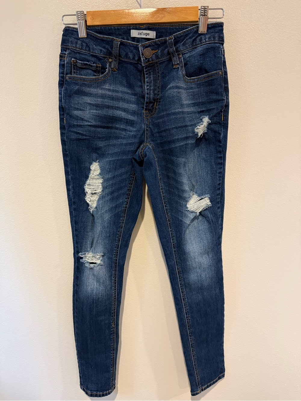 refuge Dark Indigo Distressed Skinny Jeans